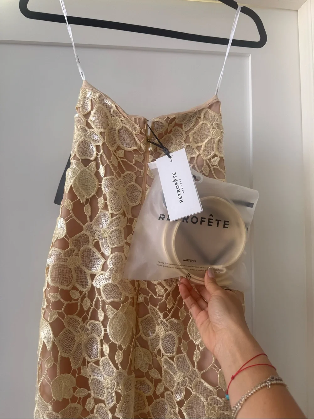 Retrofete Yellow Lace Midi Dress with Nude Slip